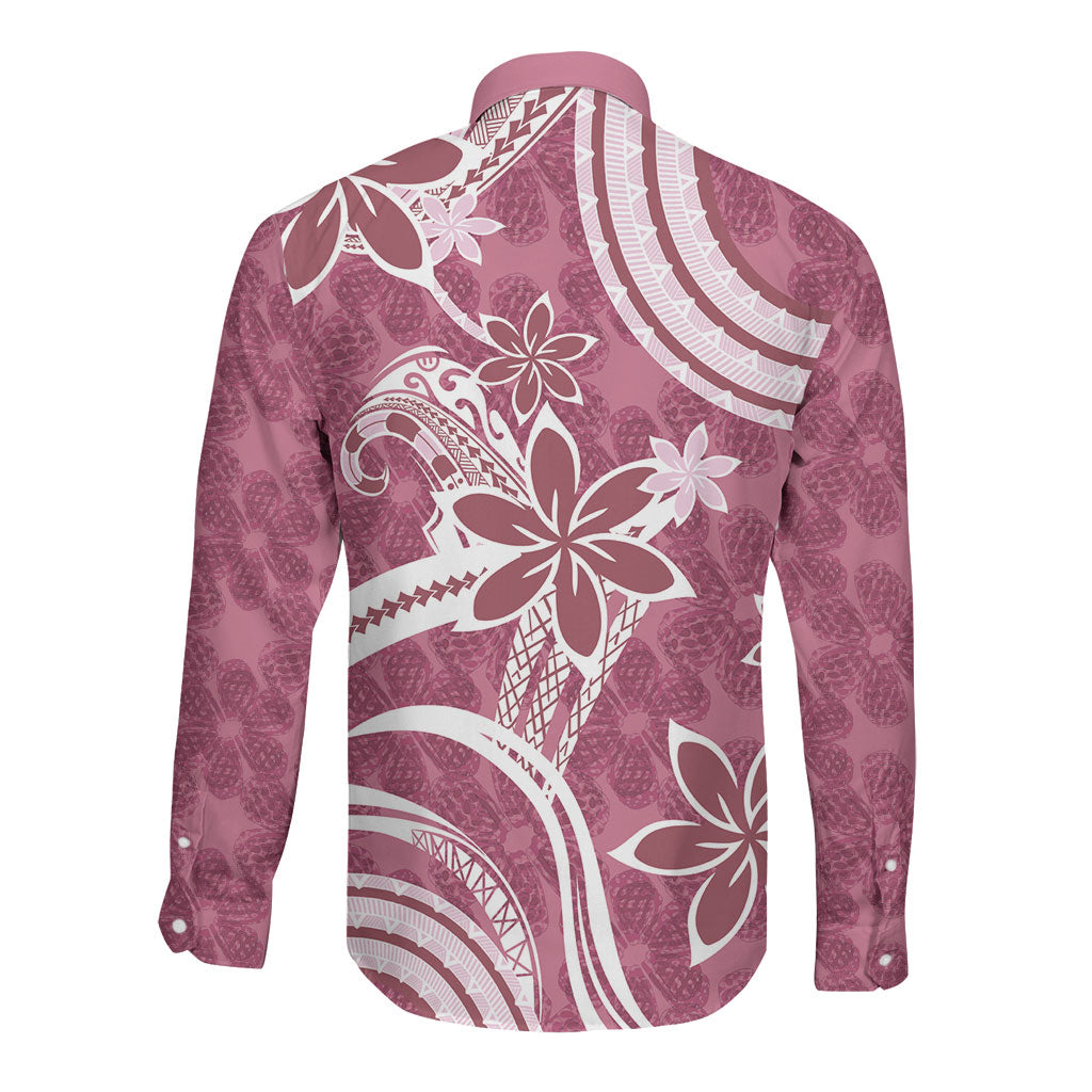 Hawaii Pupuala Plumeria Pink Long Sleeve Button Shirt Polynesian Pattern LT01 - Polynesian Pride
