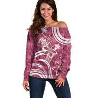 Hawaii Pupuala Plumeria Pink Off Shoulder Sweater Polynesian Pattern LT01 Women Pink - Polynesian Pride