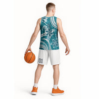 Hawaii Pupuala Plumeria Teal Basketball Jersey Polynesian Pattern LT01 - Polynesian Pride
