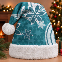 Hawaii Pupuala Plumeria Teal Christmas Santa Hat Polynesian Pattern LT01 With Fur Teal - Polynesian Pride