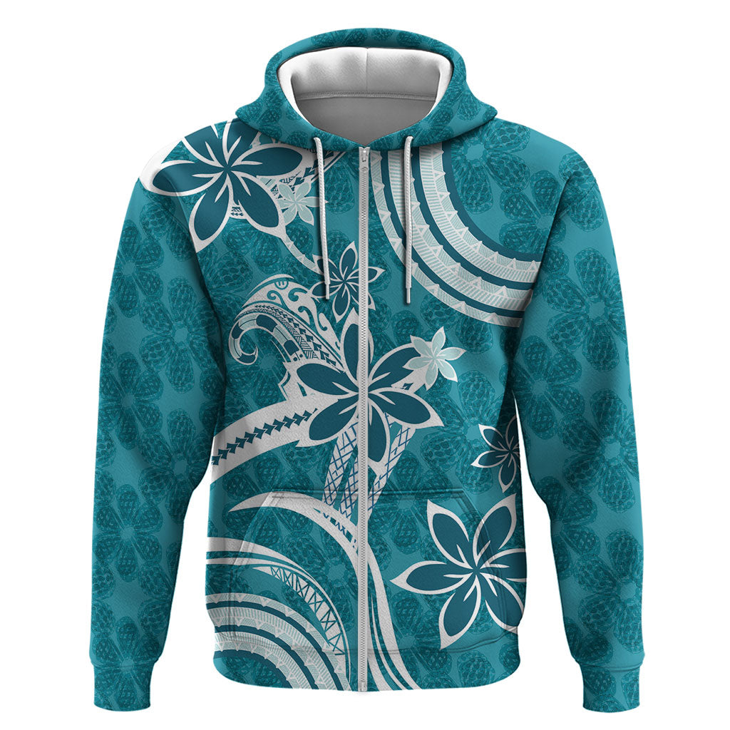 Hawaii Pupuala Plumeria Teal Hoodie Polynesian Pattern LT01 Zip Hoodie Teal - Polynesian Pride