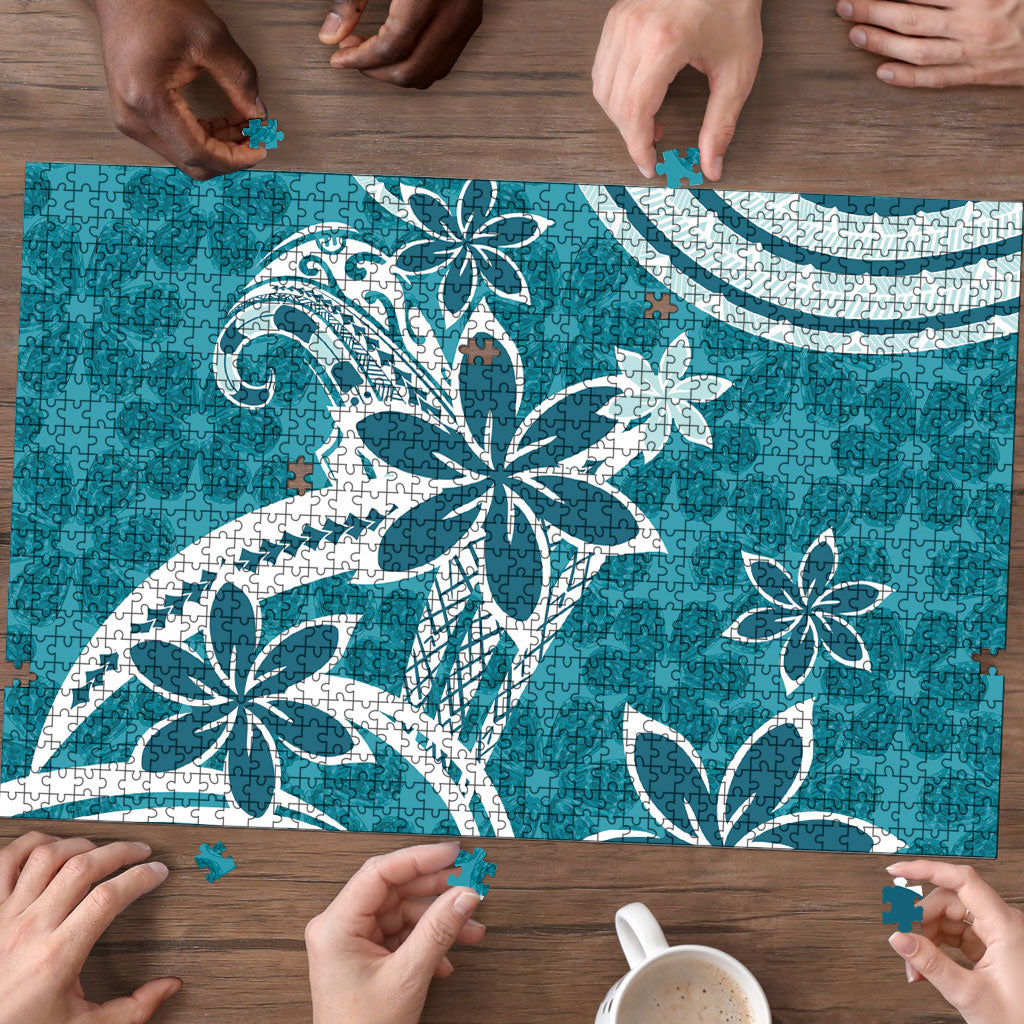 Hawaii Pupuala Plumeria Teal Puzzle Polynesian Pattern LT01 - Polynesian Pride