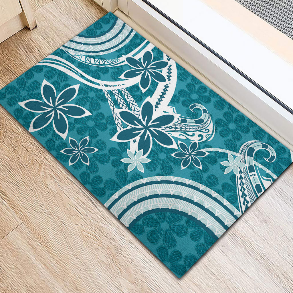 Hawaii Pupuala Plumeria Teal Rubber Doormat Polynesian Pattern LT01 - Polynesian Pride