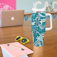 Hawaii Pupuala Plumeria Teal Tumbler With Handle Polynesian Pattern LT01 - Polynesian Pride