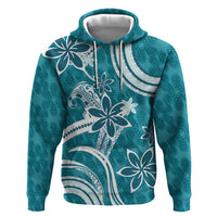 Hawaii Pupuala Plumeria Teal Zip Hoodie Polynesian Pattern LT01 Pullover Hoodie Teal - Polynesian Pride