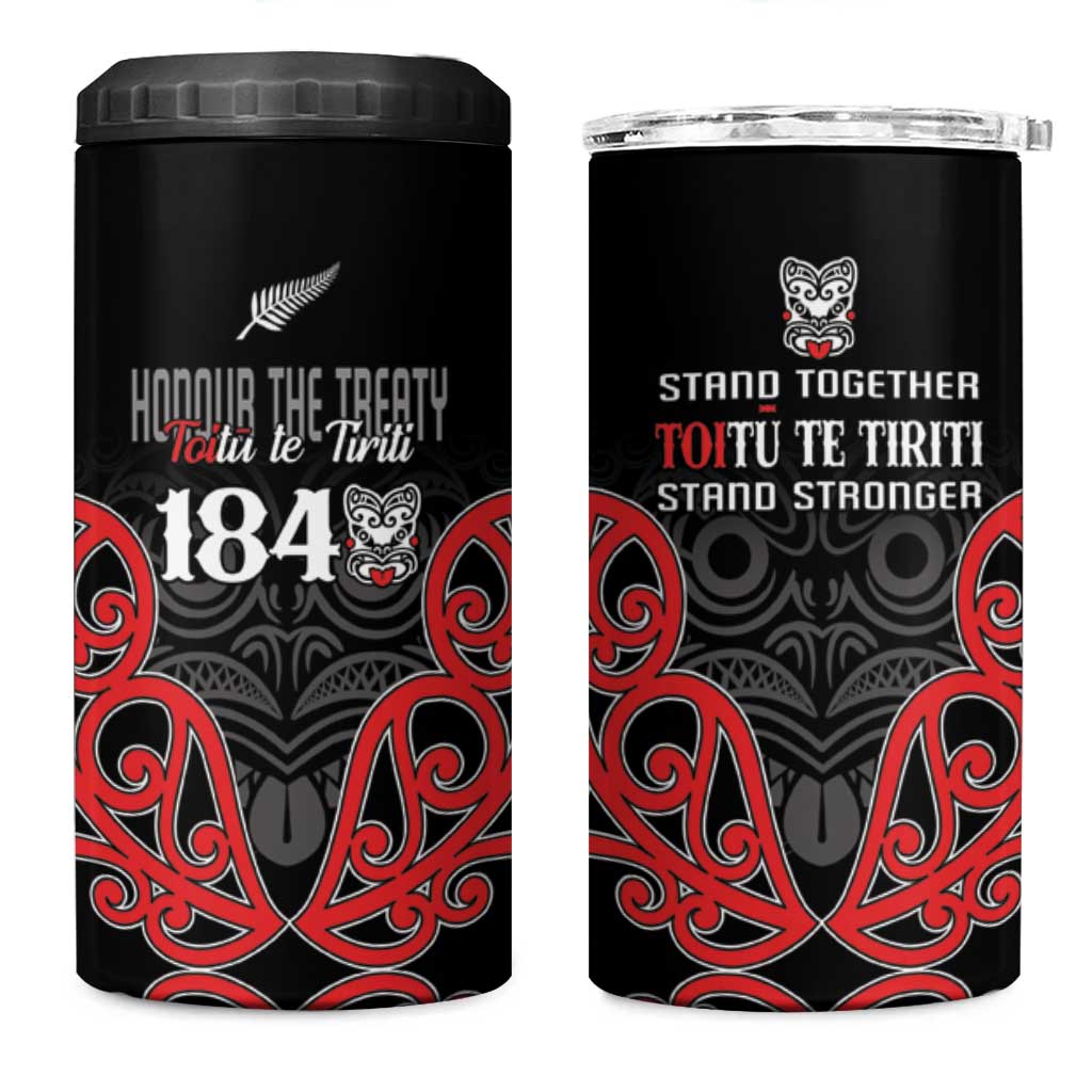 Toitu Te Tiriti 1840 Aotearoa 4 in 1 Can Cooler Tumbler Stand Together Stand Stronger LT01 One Size: 16 oz Black - Polynesian Pride