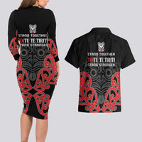 Toitu Te Tiriti 1840 Aotearoa Couples Matching Long Sleeve Bodycon Dress and Hawaiian Shirt Stand Together Stand Stronger LT01 - Polynesian Pride
