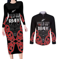 Toitu Te Tiriti 1840 Aotearoa Couples Matching Long Sleeve Bodycon Dress and Long Sleeve Button Shirt Stand Together Stand Stronger LT01 Black - Polynesian Pride
