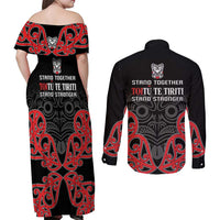 Toitu Te Tiriti 1840 Aotearoa Couples Matching Off Shoulder Maxi Dress and Long Sleeve Button Shirt Stand Together Stand Stronger LT01 - Polynesian Pride