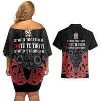 Toitu Te Tiriti 1840 Aotearoa Couples Matching Off Shoulder Short Dress and Hawaiian Shirt Stand Together Stand Stronger LT01 - Polynesian Pride