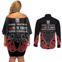Toitu Te Tiriti 1840 Aotearoa Couples Matching Off Shoulder Short Dress and Long Sleeve Button Shirt Stand Together Stand Stronger LT01 - Polynesian Pride