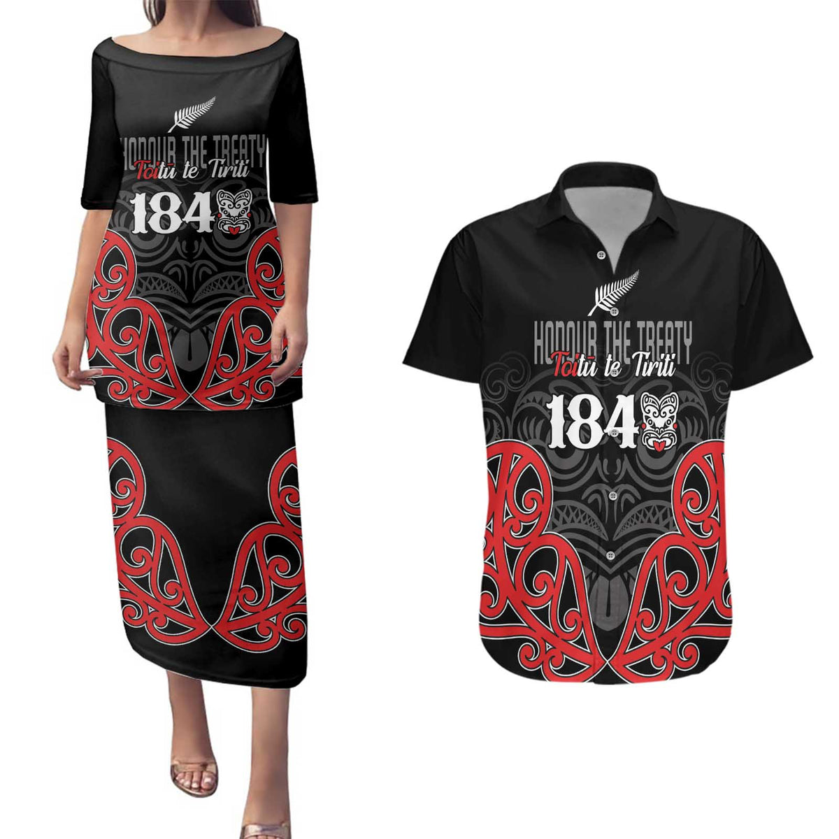 Toitu Te Tiriti 1840 Aotearoa Couples Matching Puletasi and Hawaiian Shirt Stand Together Stand Stronger LT01 Black - Polynesian Pride