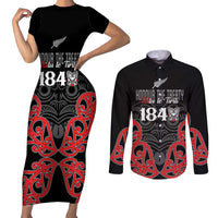 Toitu Te Tiriti 1840 Aotearoa Couples Matching Short Sleeve Bodycon Dress and Long Sleeve Button Shirt Stand Together Stand Stronger LT01 Black - Polynesian Pride
