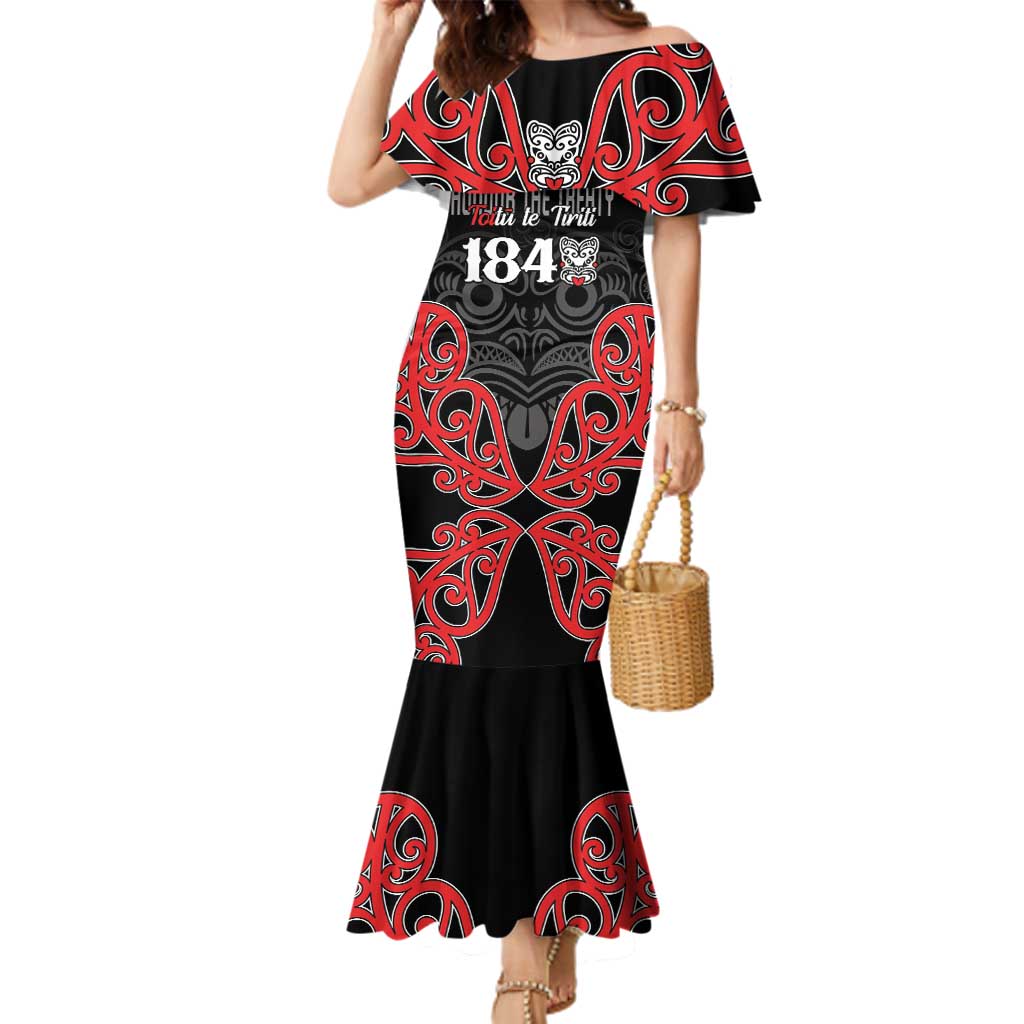 Toitu Te Tiriti 1840 Aotearoa Family Matching Mermaid Dress and Hawaiian Shirt Stand Together Stand Stronger LT01 Mom's Dress Black - Polynesian Pride