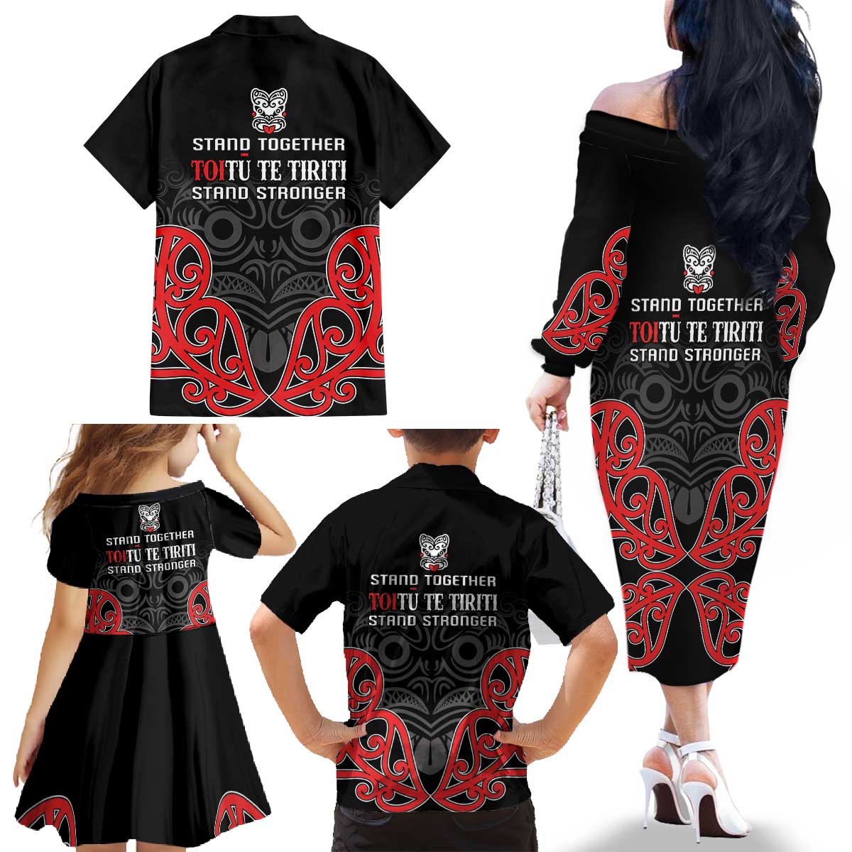 Toitu Te Tiriti 1840 Aotearoa Family Matching Off The Shoulder Long Sleeve Dress and Hawaiian Shirt Stand Together Stand Stronger LT01 - Polynesian Pride