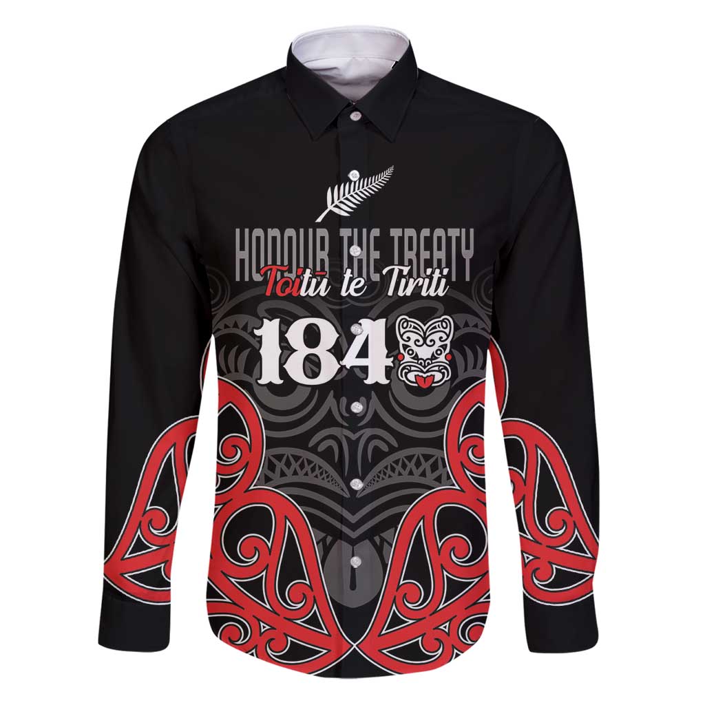 Toitu Te Tiriti 1840 Aotearoa Family Matching Puletasi and Hawaiian Shirt Stand Together Stand Stronger LT01 Dad's Shirt - Long Sleeve Black - Polynesian Pride