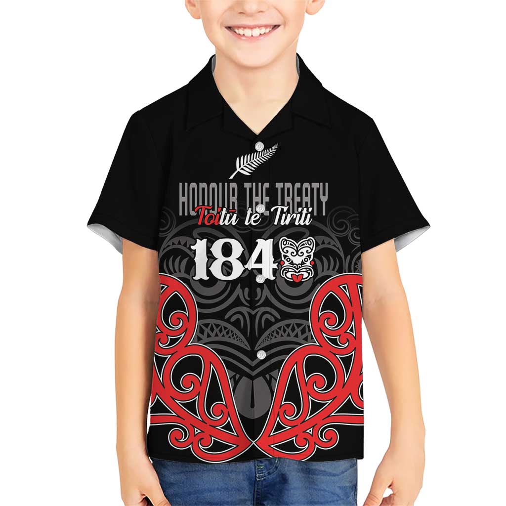 Toitu Te Tiriti 1840 Aotearoa Family Matching Short Sleeve Bodycon Dress and Hawaiian Shirt Stand Together Stand Stronger LT01 Son's Shirt Black - Polynesian Pride