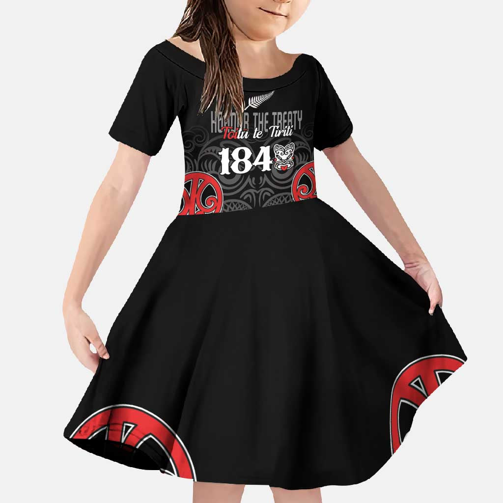 Toitu Te Tiriti 1840 Aotearoa Family Matching Tank Maxi Dress and Hawaiian Shirt Stand Together Stand Stronger LT01 Daughter's Dress Black - Polynesian Pride
