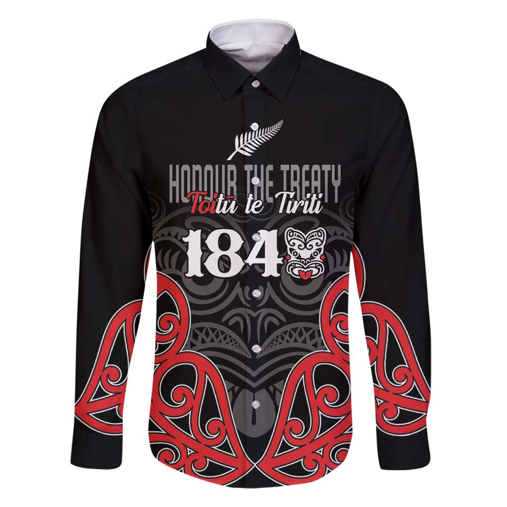 Toitu Te Tiriti 1840 Aotearoa Family Matching Tank Maxi Dress and Hawaiian Shirt Stand Together Stand Stronger LT01 Dad's Shirt - Long Sleeve Black - Polynesian Pride