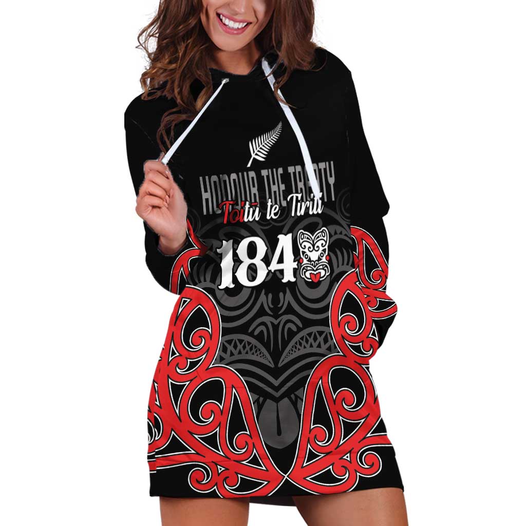Toitu Te Tiriti 1840 Aotearoa Hoodie Dress Stand Together Stand Stronger LT01 Black - Polynesian Pride