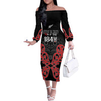 Toitu Te Tiriti 1840 Aotearoa Off The Shoulder Long Sleeve Dress Stand Together Stand Stronger LT01 Women Black - Polynesian Pride
