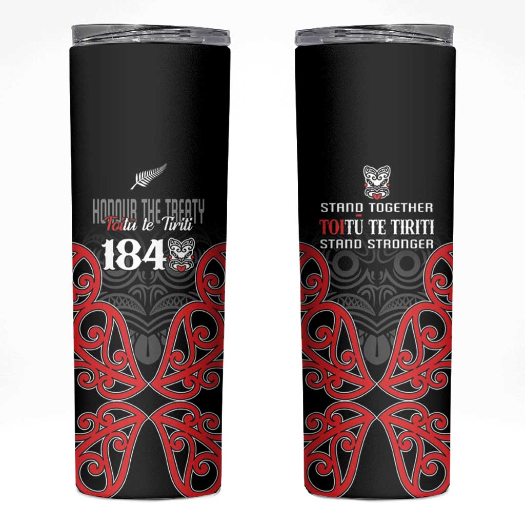 Toitu Te Tiriti 1840 Aotearoa Skinny Tumbler Stand Together Stand Stronger LT01 Black - Polynesian Pride