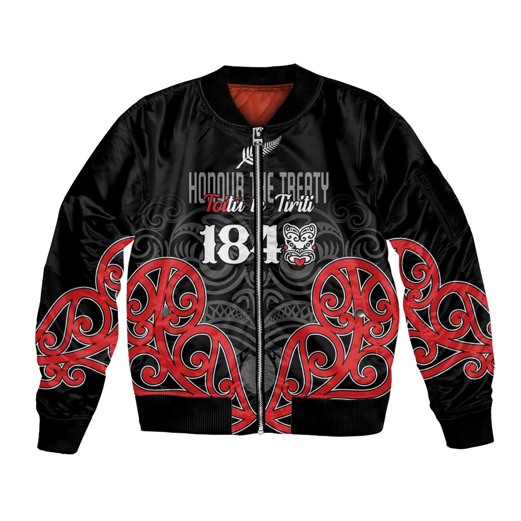 Toitu Te Tiriti 1840 Aotearoa Sleeve Zip Bomber Jacket Stand Together Stand Stronger