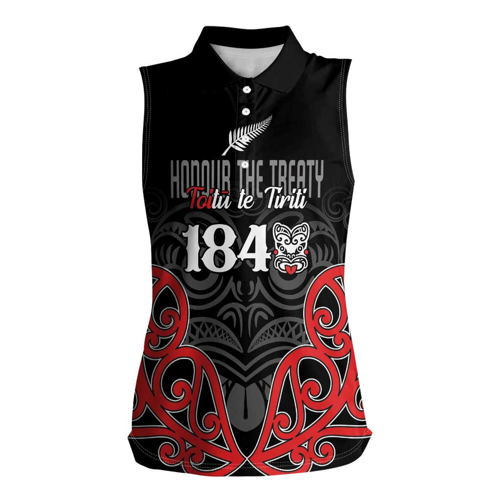 Toitu Te Tiriti 1840 Aotearoa Women Sleeveless Polo Shirt Stand Together Stand Stronger LT01 Female Black - Polynesian Pride