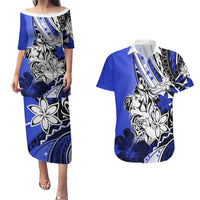 Polynesian Valentine Couples Matching Puletasi and Hawaiian Shirt Couple Floral Unique Blue Version LT01 Blue - Polynesian Pride