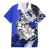 Polynesian Valentine Family Matching Off Shoulder Maxi Dress and Hawaiian Shirt Couple Floral Unique Blue Version LT01 Dad's Shirt - Short Sleeve Blue - Polynesian Pride