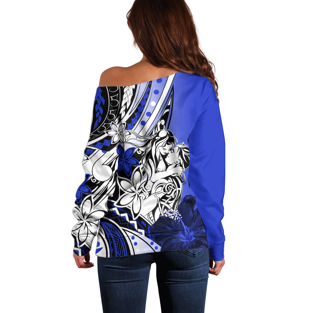 Polynesian Valentine Off Shoulder Sweater Couple Floral Unique Blue Version LT01 - Polynesian Pride