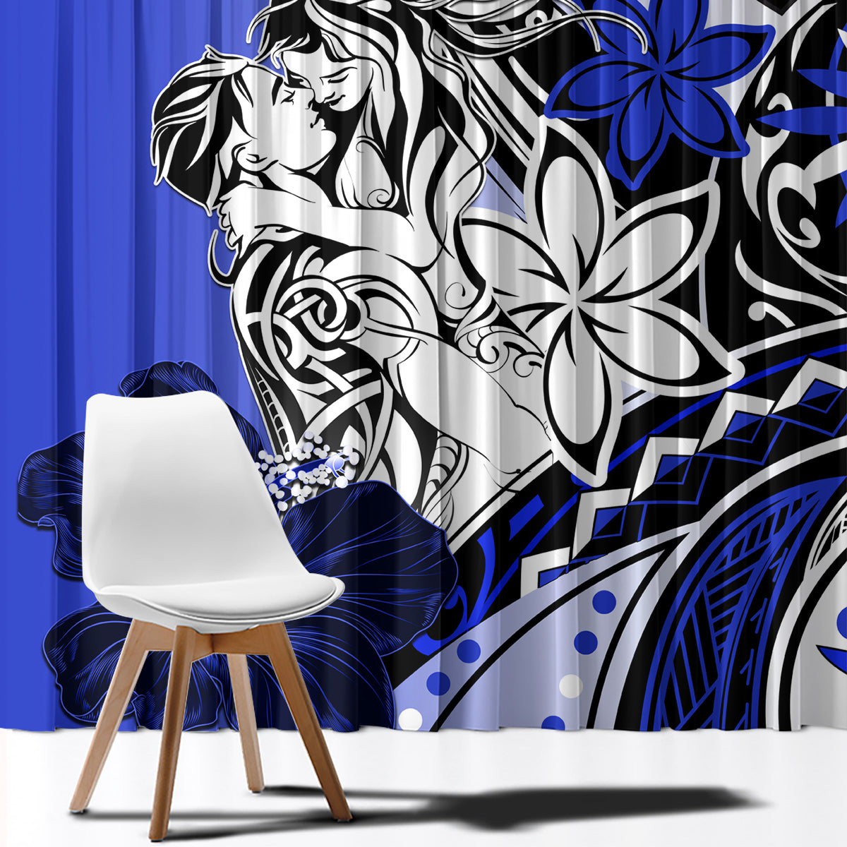 Polynesian Valentine Window Curtain Couple Floral Unique Blue Version LT01 - Polynesian Pride