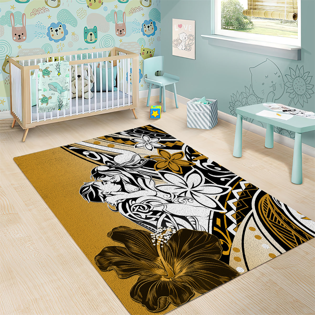 Polynesian Valentine Area Rug Couple Floral Unique Gold Version LT01 - Polynesian Pride