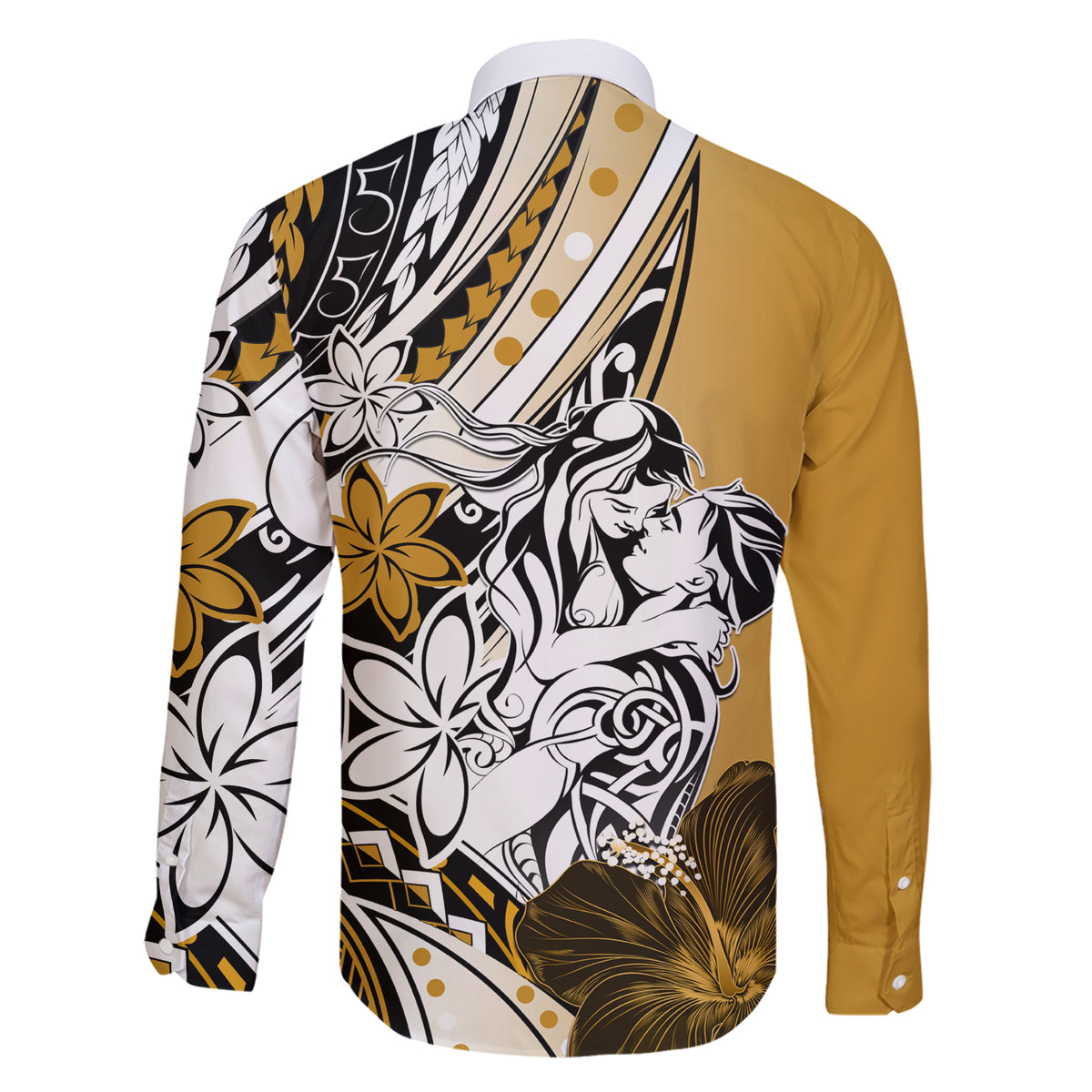 Polynesian Valentine Family Matching Short Sleeve Bodycon Dress and Hawaiian Shirt Couple Floral Unique Gold Version LT01 - Polynesian Pride