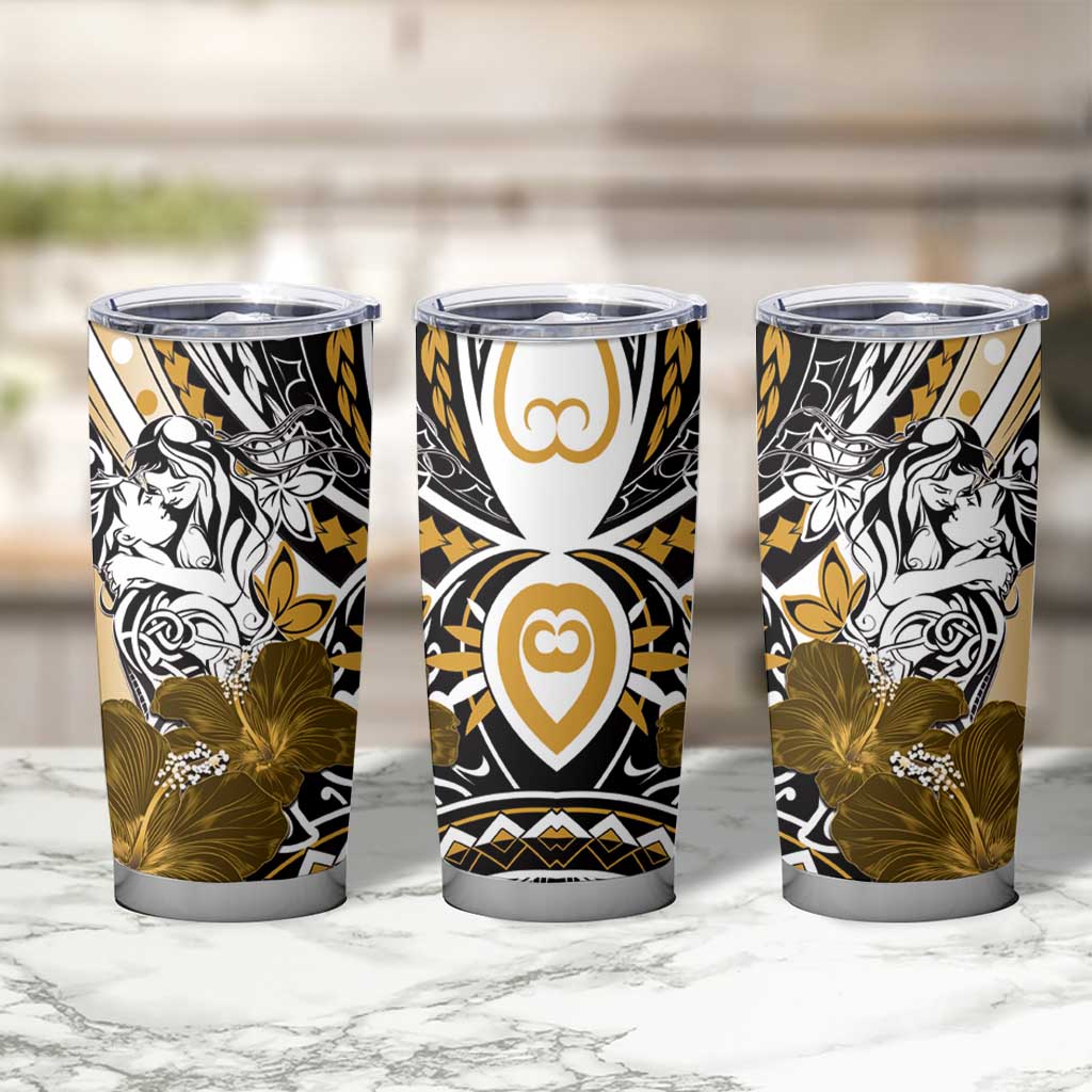 Polynesian Valentine Tumbler Cup Couple Floral Unique Gold Version