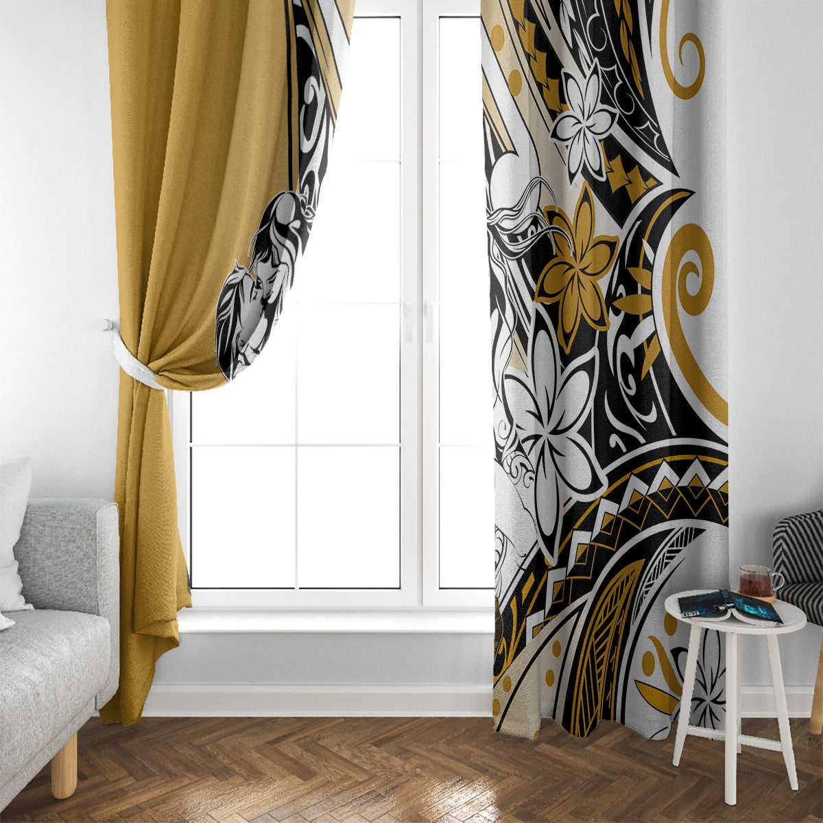 Polynesian Valentine Window Curtain Couple Floral Unique Gold Version LT01 - Polynesian Pride