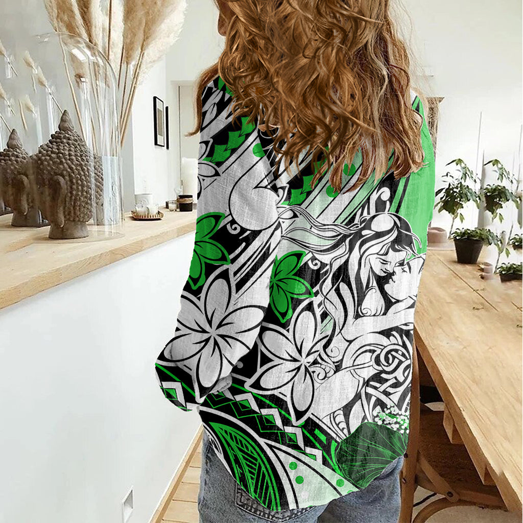 Polynesian Valentine Women Casual Shirt Couple Floral Unique Green Version LT01 - Polynesian Pride