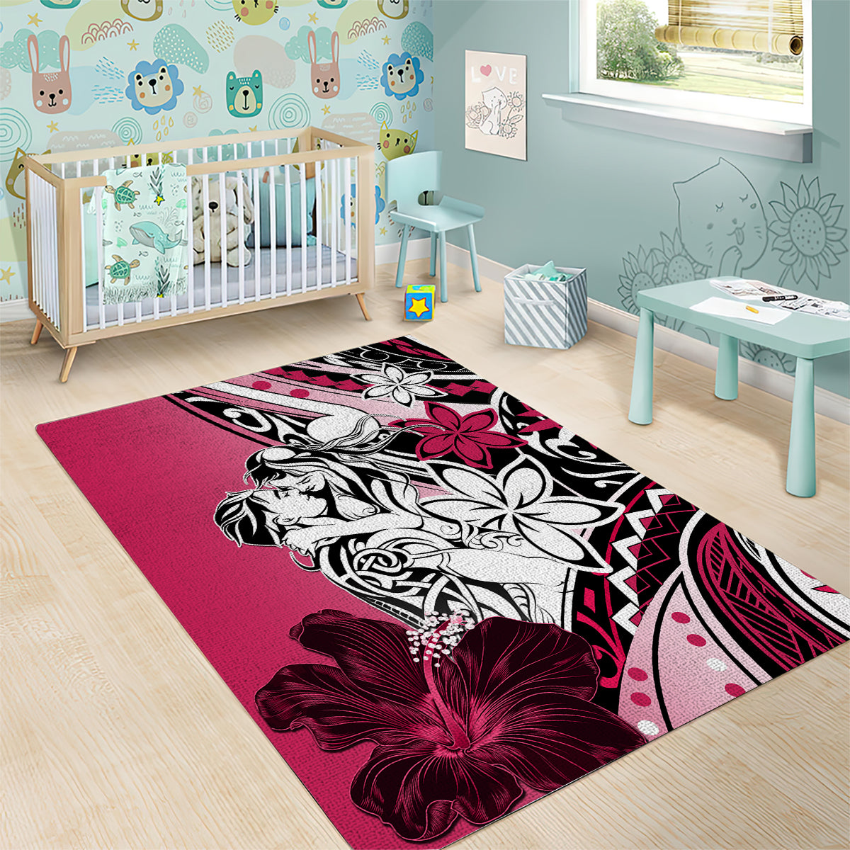 Polynesian Valentine Area Rug Couple Floral Unique Pink Version LT01 - Polynesian Pride