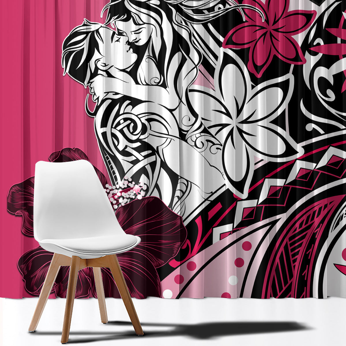 Polynesian Valentine Window Curtain Couple Floral Unique Pink Version LT01 - Polynesian Pride