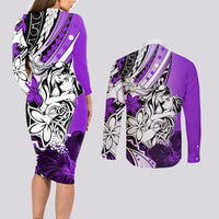 Polynesian Valentine Couples Matching Long Sleeve Bodycon Dress and Long Sleeve Button Shirt Couple Floral Unique Purple Version LT01 - Polynesian Pride