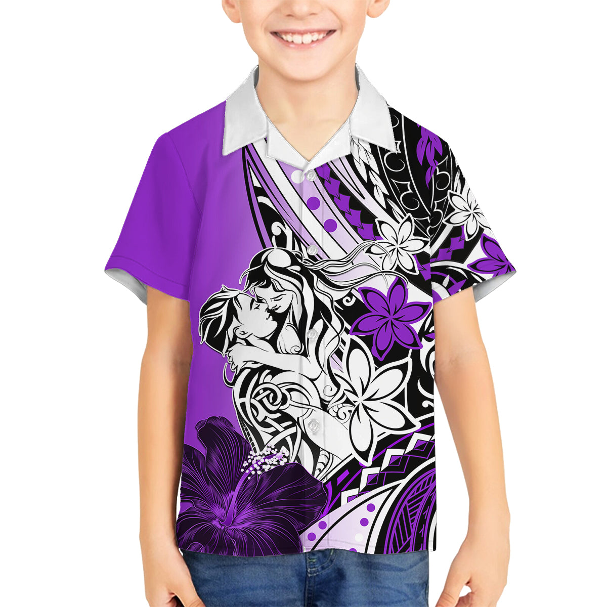 Polynesian Valentine Family Matching Long Sleeve Bodycon Dress and Hawaiian Shirt Couple Floral Unique Purple Version LT01 Son's Shirt Purple - Polynesian Pride