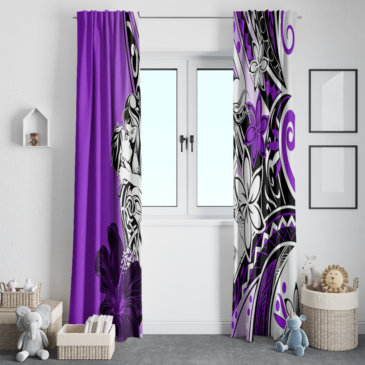 Polynesian Valentine Window Curtain Couple Floral Unique Purple Version LT01 - Polynesian Pride