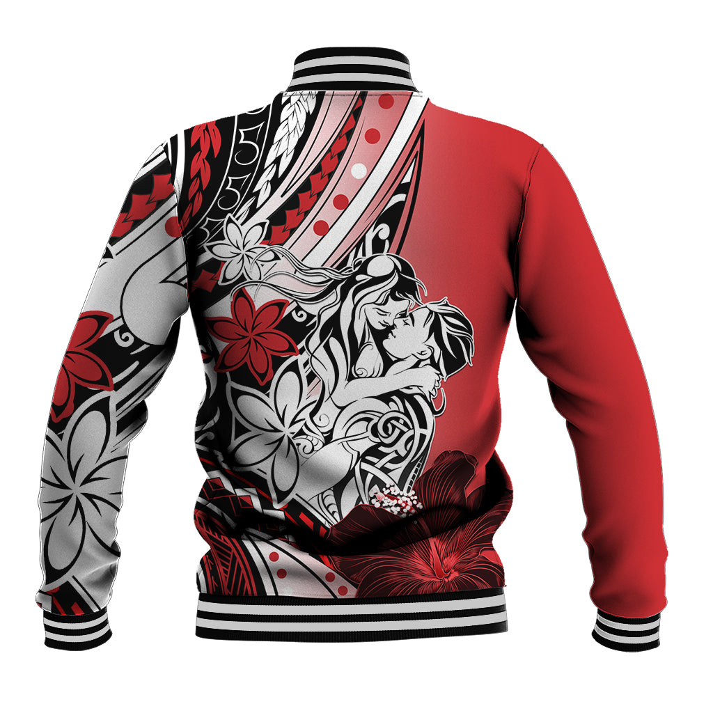 Polynesian Valentine Baseball Jacket Couple Floral Unique Red Version LT01 - Polynesian Pride