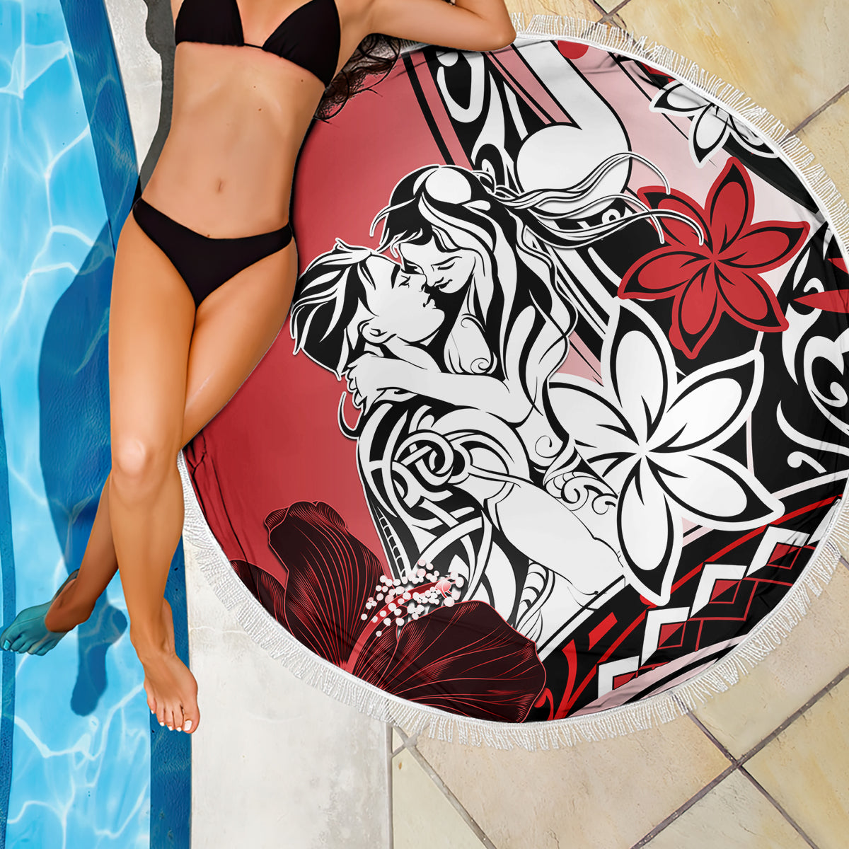 Polynesian Valentine Beach Blanket Couple Floral Unique Red Version LT01 - Polynesian Pride