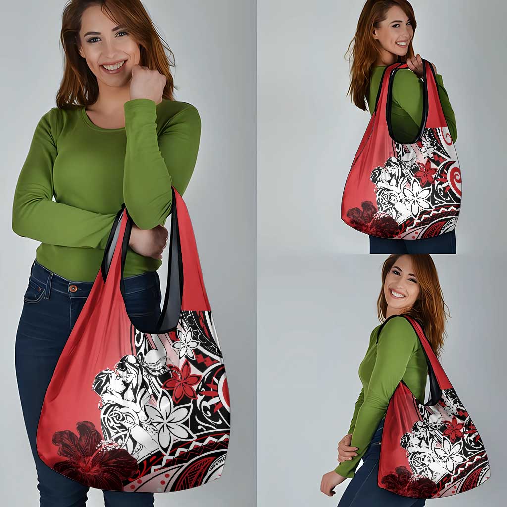 Polynesian Valentine Grocery Bag Couple Floral Unique Red Version