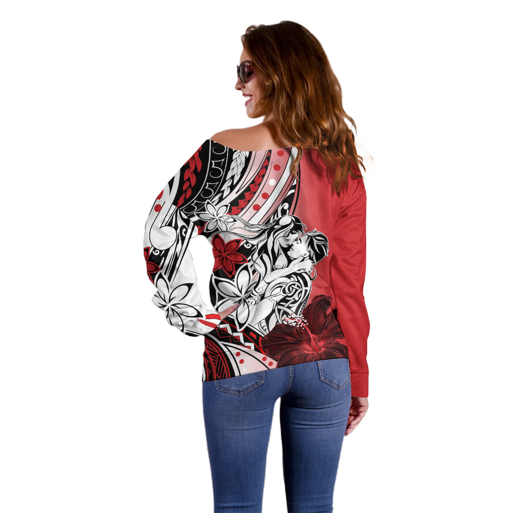 Polynesian Valentine Off Shoulder Sweater Couple Floral Unique Red Version LT01 - Polynesian Pride