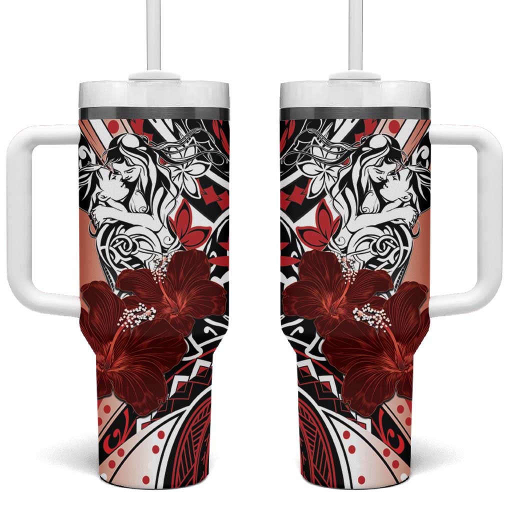 Polynesian Valentine Tumbler With Handle Couple Floral Unique Red Version LT01 One Size: 40 oz Red - Polynesian Pride