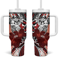 Polynesian Valentine Tumbler With Handle Couple Floral Unique Red Version LT01 One Size: 40 oz Red - Polynesian Pride
