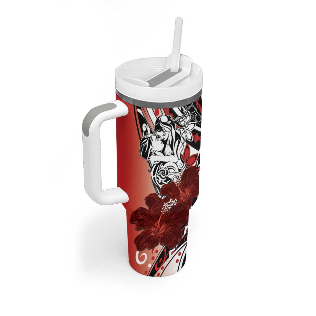 Polynesian Valentine Tumbler With Handle Couple Floral Unique Red Version LT01 - Polynesian Pride