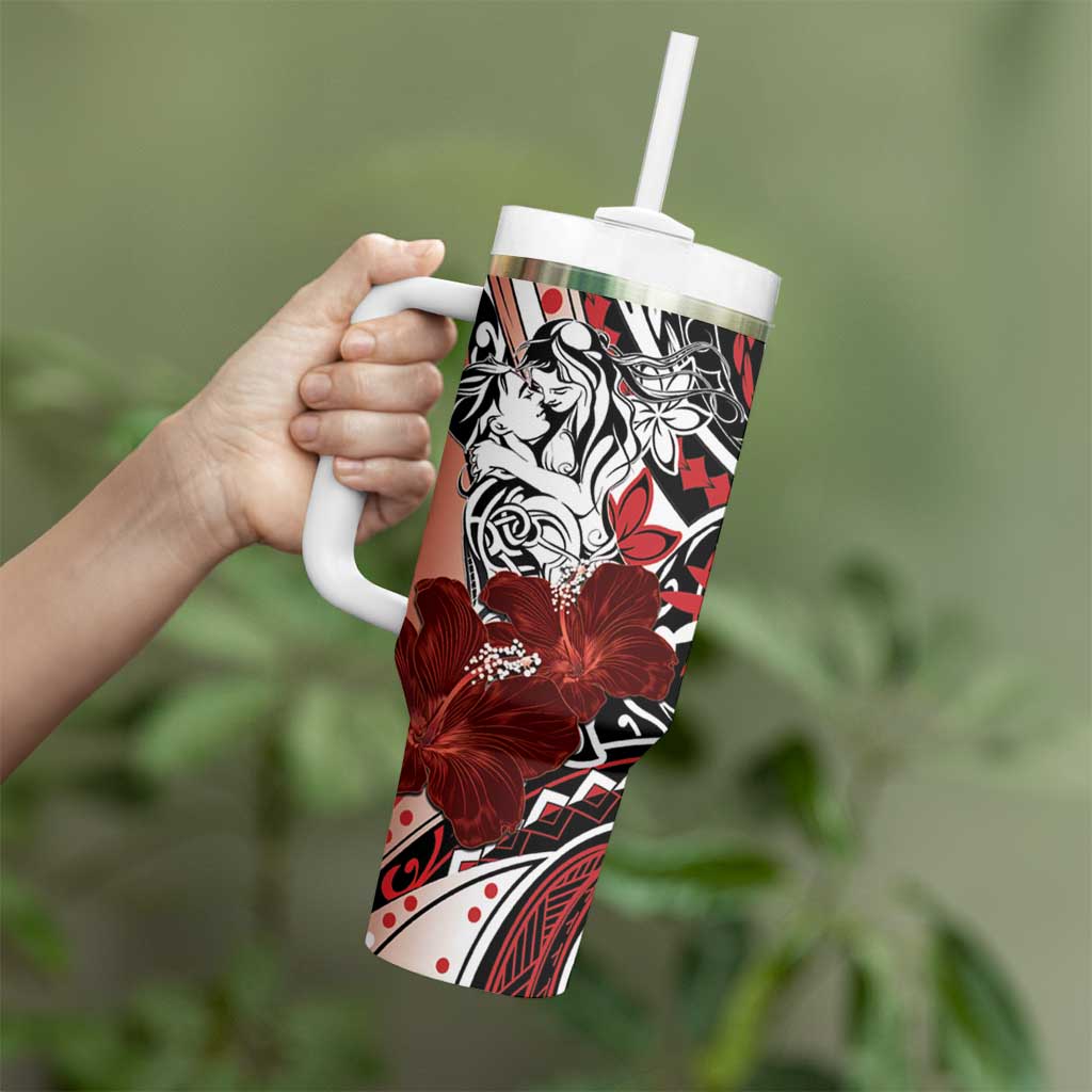 Polynesian Valentine Tumbler With Handle Couple Floral Unique Red Version LT01 - Polynesian Pride